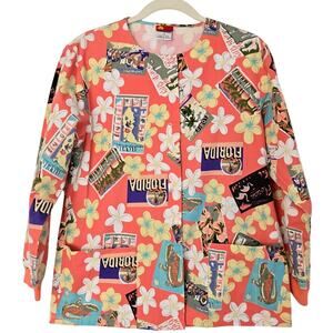 Coastal Casual Kidcore Tropical Print Vintage Inspired Florida Scrubs Peach XS